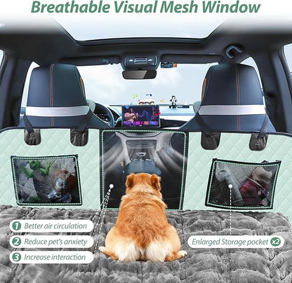 Dog Car Seat Cover Set for Back Seat, Back Seat Cover + Pet Bed Mat Perfect with Mesh Window, Hammock 600D Heavy Duty Scratch Proof Nonslip Durable Soft Back Seat Covers for Cars Trucks and SUVs