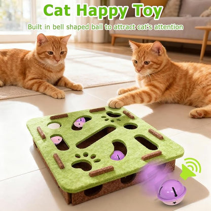 Cat Scratch Puzzle Enrichment Box with 3 Jingle Balls, Interactive Cat Toy Maze for Indoor Cats, No Assembly, Mental Stimulation Toys for Bored Kittens to Chase & Play