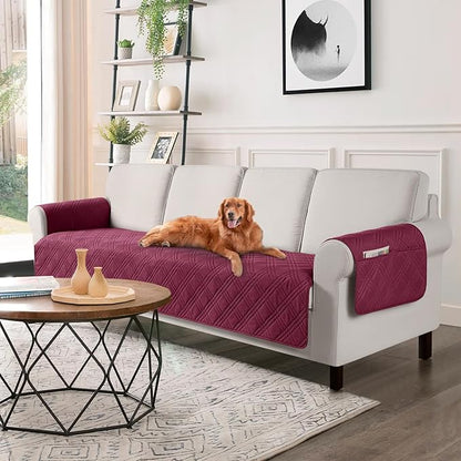 TAOCOCO Waterproof Oversized Couch Covers for Pets Dogs with Non Slip Backing, Sofa Seat Covers with Pocket for 4 Cushion Couch Washable Dog Couch Protector Sofa Slipcovers(Oversized Sofa, Wine)