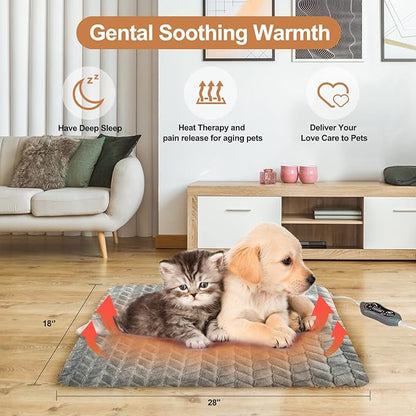 Pet Heating Pad for Dog Cat Temperature Adjustable Dog Cat Bed Warmer Pad with Timer Auto Off Heavy Duty Chew Resistant Cord Waterproof Warming Blanket Mat for Puppy Kitten (Grey, 18X28``)