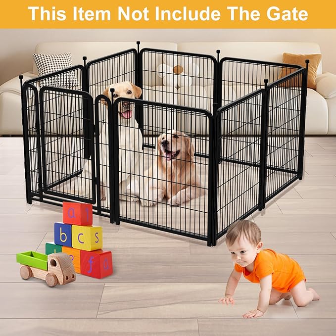 Getlay Doorless Dog Playpen 56inch 10 Panels, Dog Fence Outdoor for Yard, Garden Fence for Medium/Large Pets. Black Dog Pens Total22.1 Ft(L)