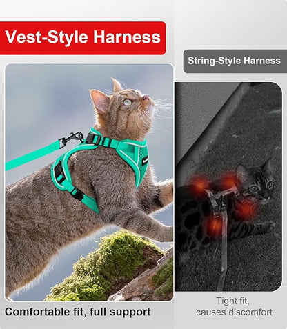 Cat Harness and Leash for Walking Escape Proof Soft Adjustable Cat Leash Breathable Comfortable Vest Easy to Wear Kitten Harness for Outdoor Travel (Emerald, S (7-12lb))