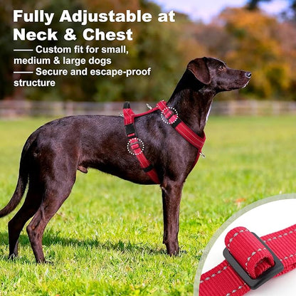 No Pull Dog Harness with Handle, Soft Mesh Padded Adjustable for Small Medium Large Dogs | Reflective Easy Walk Harness with Front Clip for Training, Running & Outdoor (Red, M)