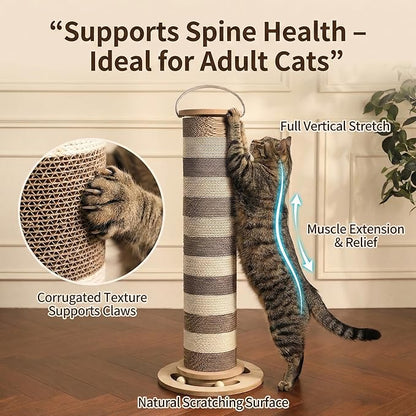 32” Tall Cat Scratching Post – Large Vertical Cardboard Cat Scratcher for Indoor Cats, Modular Replaceable Blocks, Heavy Stable Base, Modern Scratching Post for Adult & Large Cats