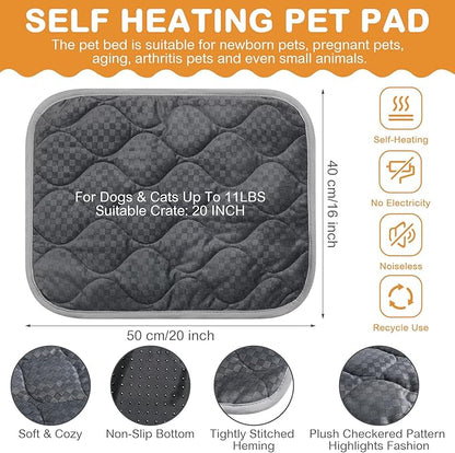 Tujoe 4 Pack Self Warming Cat Mat Self Heating Cat Pad Warm Thermal Pet Bed Washable Dog Crate Pad Body Heat Dog Bed Mat Blanket Non Slip Bottom for Outdoor Indoor Pets(Grey,16 x 20 Inch)