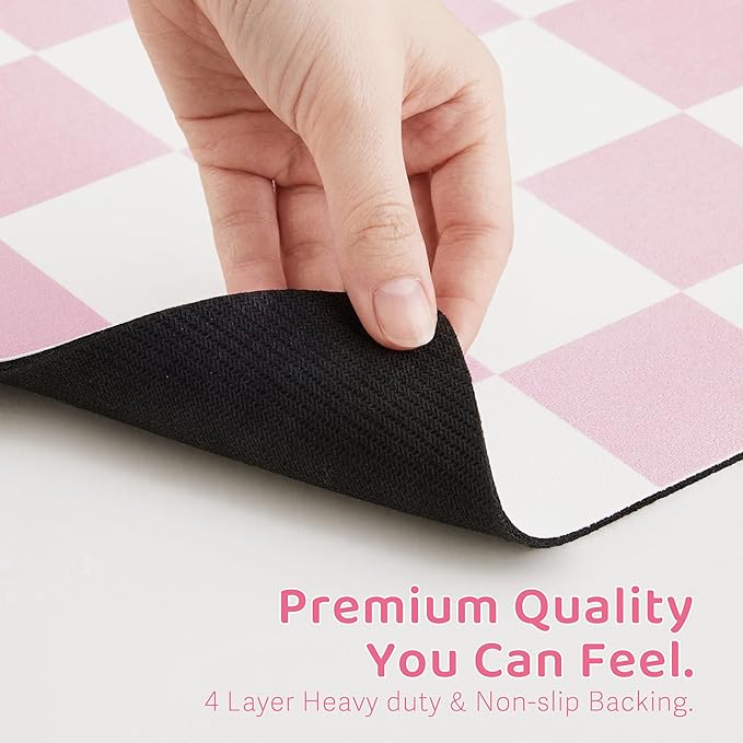 Ralxion Checkered Dog Feeding Mat, Absorbent Mats for Dog Food and Water Bowl, Dispenser, Feeder, Retro Aesthetic Pastel Pink Checkerboard Pet Placemat for Dogs, Cats, Puppy Accessories, 16" X 24”