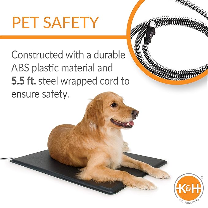 K&H Pet Products Lectro-Kennel Heated Outdoor Dog Pad, Durable Rigid ABS Plastic Waterproof Heated Pad for Dog & Cat Houses Outdoor, Washable Cover, Safety Listed - Medium 22.5 X 16.5in Black 60W