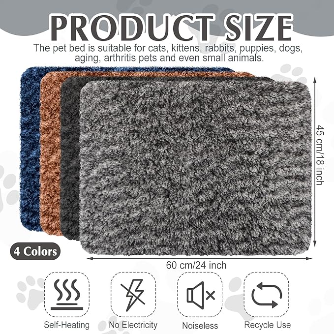 Drydiet 4 Pack Self Warming Cat Pads Self Heating Cat Mat Washable Homeless Dogs Thermal Pads Kennel Pad Reflects Body Heat Warm Crate Bed Mat for Indoor Outdoor Pet(Mixed Colors,18 x 24 Inch)