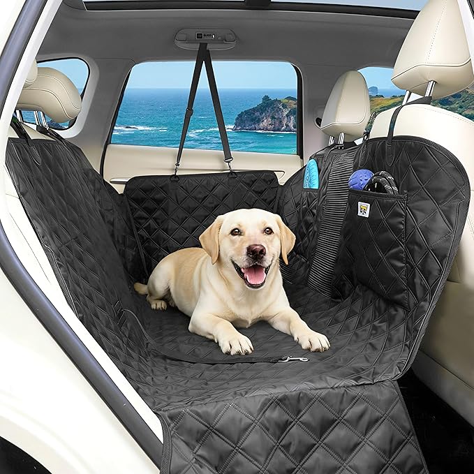 PETTALK Deluxe Double Side Dog Car Seat Cover Back Seat, Waterproof Seat Cover Hammock, Reversible,Heavy Duty,Anti Scratch,Durable Soft Pet Large Dog Cover Protector for Cars SUVs Trucks,User Friendly