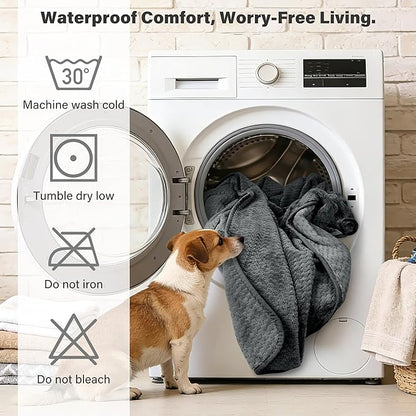 Catalonia Waterproof Pet Blanket for Sofa, Bed & Couch - Reversible Leakproof Fleece Furniture Protector Cover - Liquid Pee Proof Dog Cat Blanket for Small Medium Large Pets, Grey, 40" x 30"