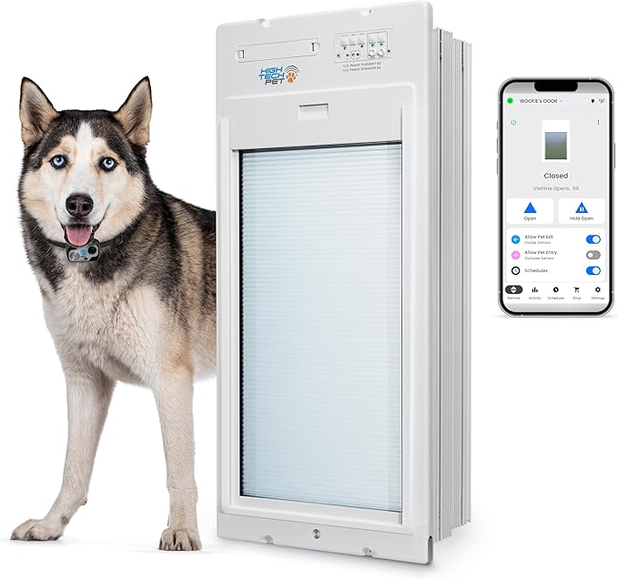 Power Pet Roll Up - Dependable Smart Dog Door, Automatic Pet Collar Operation with or Without App-High Security, Safe, Air Tight and Weatherproof, Space Saving Modern Design (Wall Mount, Large)