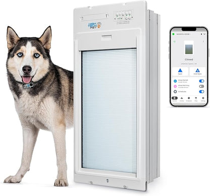 Power Pet Roll Up - Dependable Smart Dog Door, Automatic Pet Collar Operation with or Without App-High Security, Safe, Air Tight and Weatherproof, Space Saving Modern Design (Wall Mount, Large)