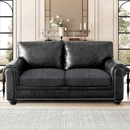 ANARACHON Leather Look Couch Cushion Covers Sofa Seat Slipcovers Sets Couches Furniture Protector for Sectional Armchair Loveseat Pets Kids Stretch Spandex Fabric (2 Cushion Loveseat, Dark Grey)