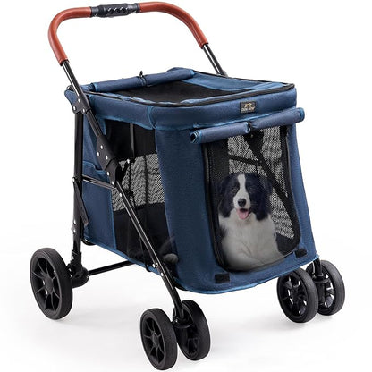 CANINE CANYON Scout Pet Stroller, Heavy Duty Dog Stroller for Small/Medium Dogs, Foldable Pet Stroller with All-Terrain Wheels, Breathable Mesh, Storage Pocket & Cup Holder, 55 lbs Capacity, Navy Blue