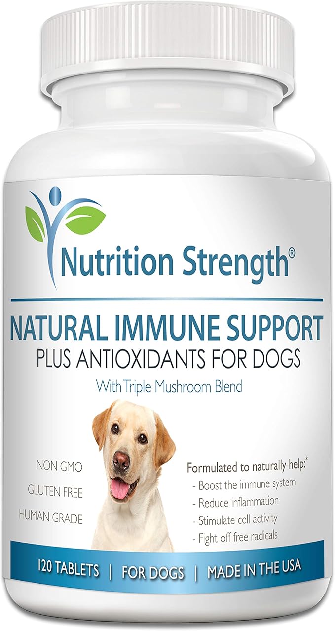 Immune Support for Dogs - Turkey Tail, Reishi, Shiitake & Maitake Mushroom Complex - Senior Dog Health, Antioxidants, CoQ10, Selenium, Vitamin A - 120 Chewable Tablets