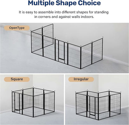 HealSmart Dog Playpen 40 Inch 8 Panels, Heavy Duty Metal Portable Pet Playpen Indoor Outdoor for Camping, Yard, RV, Garden Fence, Privacy Patio, Black
