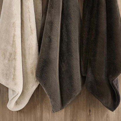 EVERGRACEHOME Luxury Soft Faux Chinchilla Fur Throw Blanket for Couch, Warm Thick Heavy Winter Throw Blanket 1220GSM for Bed, Fluffy Cozy Mink Blanket with Reversible Velvet, Smoky Sable, 60"x80"