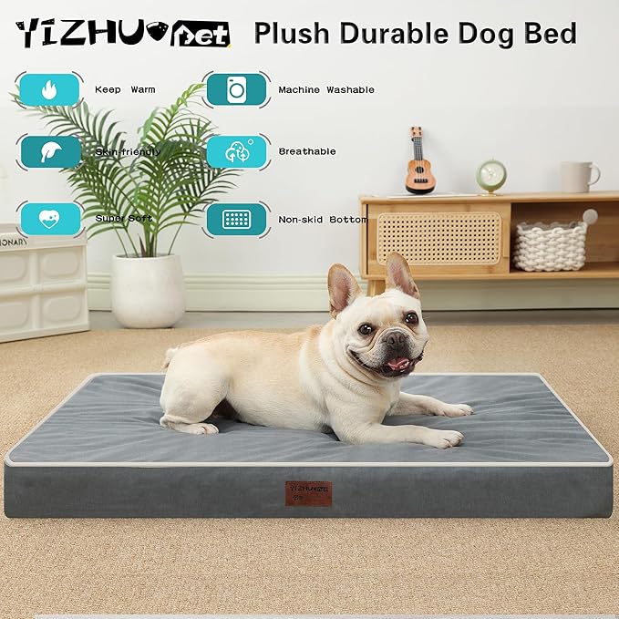 Dog Bed Mats for Large Dogs - Orthopedic Dog Pet Bed Thick Egg Foam Crate, Removable Washable Cover, Non-Slip Bottom Durable Dog Crate Bed Mat (Dark Gray, L(36''x27''x3''))