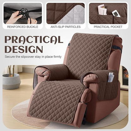 KinCam 100% Waterproof Recliner Chair Cover, Reclining Couch Covers for Pets, Dogs, Recliner Couch Slipcover Furniture Protector with Elastic Straps for Kids(23.6", Deep Brown)