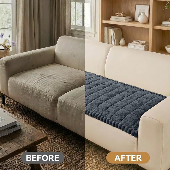 Smiry Non Slip Couch Covers for Dogs, Fuzzy Pet Couch Covers for 2 Cushion Sofa Pet Friendly, Soft Sofa Loveseat Slipcovers Cushion Furniture Protector Washable (Dark Grey, 27.6" x 47")