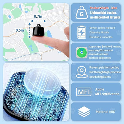 2026 Compact AirTag Cat Collar Set – Lightweight Design Reduces Pet Burden(0.1oz) | Adjustable Size (7–13in) for Cats, Anti-Lost Tracker Compatible with iPhone 'Find My' App,48mAh+ 1 Spare Batteries