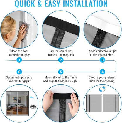 Magnetic Closure Screen Door, Reversible Mesh Door Screen Fits 72" x 80" Door, Heavy-Duty Magnetic Mesh Curtain for Sliding Door and French Door, Self-Sealing, Portable Patio Screen (74" x 81")