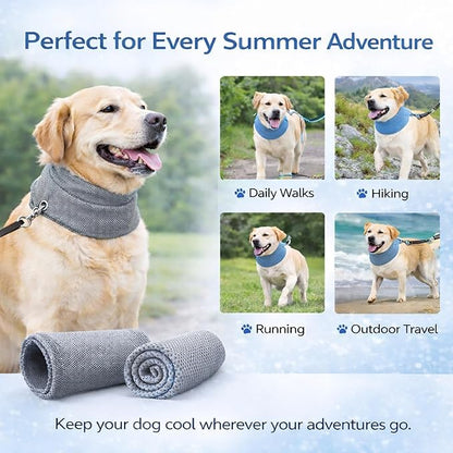 Instant Cooling Dog Bandana for Pet Scarf Soft Cool Mat Pet Collar – Eco-Friendly Breathable Polyester Dog Cooling Bandana for Dogs Puppy Bandana with Leash Hole (Gray, Large)
