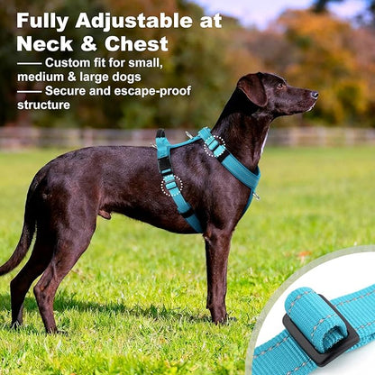 No Pull Dog Harness with Handle, Soft Mesh Padded Adjustable for Small Medium Large Dogs | Reflective Easy Walk Harness with Front Clip for Training, Running & Outdoor (Cyan, S)