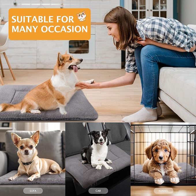 Reversible Dog Bed Mat with Plush and Corn Velvet,Soft Warm Pet Cushion, Dual Purpose Washable Sleeping Mattress Bed for Small Medium Large Dog and Cat XB004 (42"x28", Light Grey)