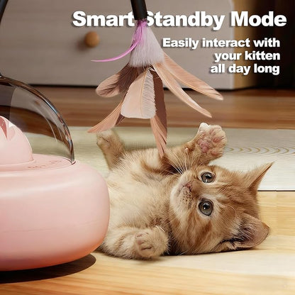2 in 1 Rechargeable Interactive Cat Toys for Indoor Cats, Automatic Kitten Toys with Feather and Laser Pointer for Self Play (Sakura Pink)