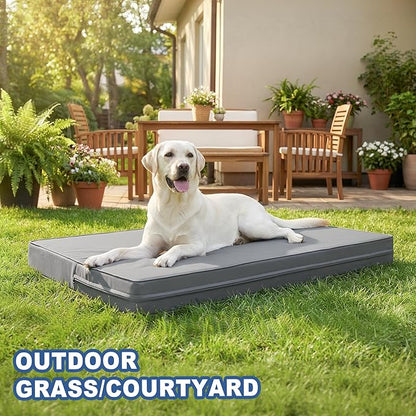 Vonabem Outdoor Waterproof Dog Bed Washable, XL Large Crate Pad 42 inch, Wipeable Leather Pet beds with Removable Cover, Foam Orthopedic Anti-Slip Kennel Pads Reversible, 41"x27" Grey