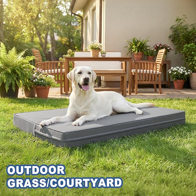 Vonabem Outdoor Waterproof Dog Bed Washable, Extra Large XL Pet beds 44 inch, Leather Anti-Slip Kennel Pads with Removable Cover Reversible, 44"x32" Grey