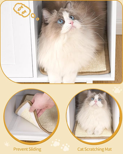Hzuaneri Cat Litter Box Enclosure Enclosed, Hidden Litter Box Cabinet Furniture with Storage, Wooden Indoor Cat House Large, Modern End Table for Living Room Entryway, White CB01513W