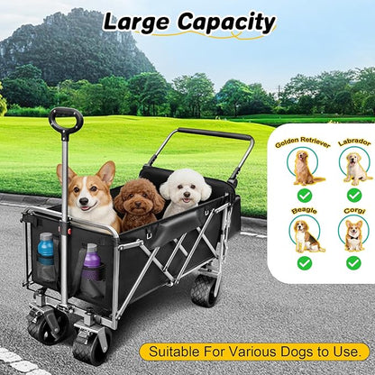 Dog Stroller for Large & Medium Dogs up to 220lbs with Tailgate, Mat, Multiple Pockets, Cup Holder, Storage Baskets, All-Terrain Foldable Large Pet Dog Wagon for Road Trips, Vet Visits, or Park Day