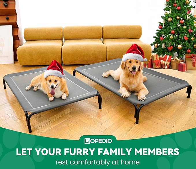 Elevated Dog Bed Raised Outdoor Dog Cot for Large Dogs, Installation Requires No Tools, Frame with Washable Cooling Breathable Mesh Anti-Slip Feet, Indoor Pet Bed, Grey, 43.3 Inches