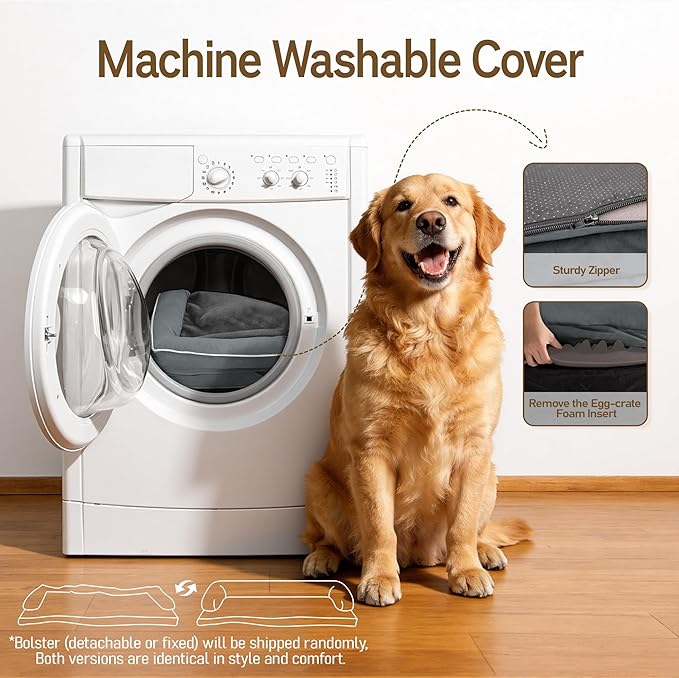 Comfort Expression Extra Large Dog Bed - Waterproof Orthopedic Washable Jumbo Bed for Big Dogs, Removable Non-Slip Pet Couch Bolster Cover, 45x35