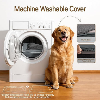 Comfort Expression Extra Large Dog Bed - Waterproof Orthopedic Washable Jumbo Bed for Big Dogs, Removable Non-Slip Pet Couch Bolster Cover, 45x35