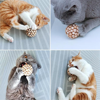 miwoowim 3PCS Cat Ball Toy,Silvervine Ball with Catnip Gall Fruit silvervine Sticks Powder Inside,Catnip Toys for Indoor Cats,Kitten Cleaning Teeth Cat Chew Toy