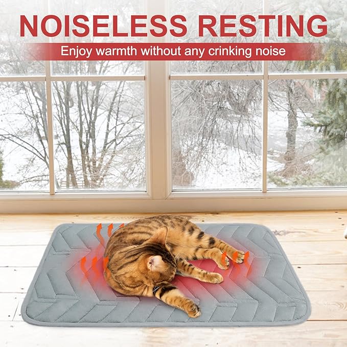 BEAUTYZOO Self Warming Cat Bed Mat, Self Heating Dog Pad for Indoor Outdoor Pet House, Heated Thermal Warmer Cat Blanket for Kitten Puppy Washable Non-Slip Chew Proof,1 Pack 23 x 35 Inches Light Grey