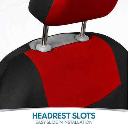 BDK PolyPro Car Seat Covers Full Set in Red on Black – Front and Rear Split Bench Seat Covers, Easy to Install, Accessories for Auto Trucks Van SUV