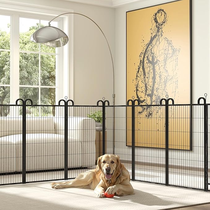 Kfvigoho Dog Playpen Outdoor 12 Piece Panels Heavy Duty Dog Fence 47" Height Anti-Rust with Doors Portable for RV Camping Yard, Total 27FT, 58 Sq.ft, Snowy Black