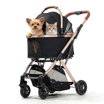 Lightweight Small Pet Stroller for Dogs & Cats, 50 Lbs Capacity Aluminum Alloy Puppy Stroller with Detachable Storage Basket