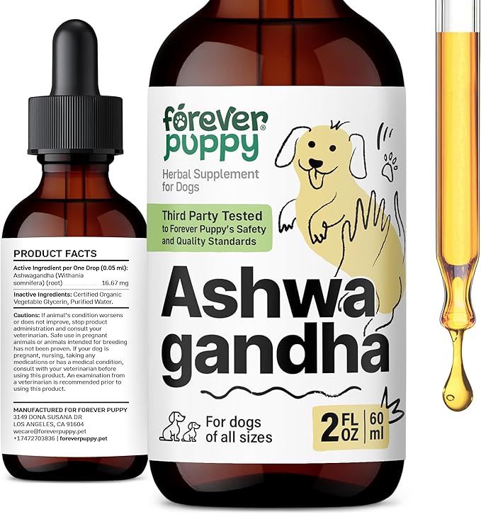 Forever Puppy Ashwagandha Drops for Dogs - Relaxation Supplement w/Ashwagandha Root - Liquid Alternative to Calming Chews - Food Supplements for Calming Vibes - 2 oz