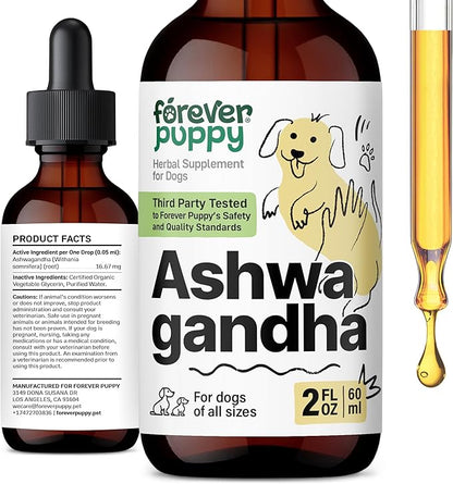 Forever Puppy Ashwagandha Drops for Dogs - Relaxation Supplement w/Ashwagandha Root - Liquid Alternative to Calming Chews - Food Supplements for Calming Vibes - 2 oz