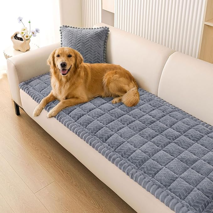 Smiry Non Slip Couch Covers for Dogs, Fuzzy Pet Couch Covers for 3 Cushion Sofa Pet Friendly, Soft Sofa Slipcovers Cushion Furniture Protector Washable (Grey, 27.6" x 70.9")