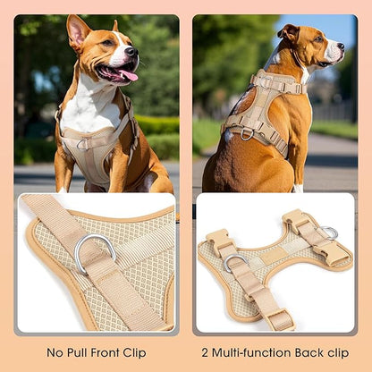 Wisedog Dog Harness Medium Sized, Pet Vest with Front Clip, Adjustable Puppy Harness with 3 Fast Release Buckles[Easy to Put on & Take Off] (Sand Color, M)