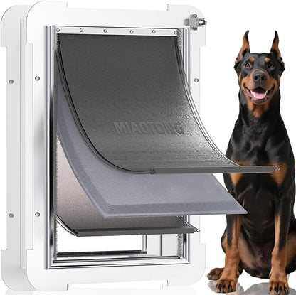 3-Flap Never Rust Extra Large Dog Door for Doors with Sliding Lock Panel, Steel Frame and Telescoping Tunnel Pet Door, Extreme Weather Durable Doggy Door （Pets Up to 220 Lb）