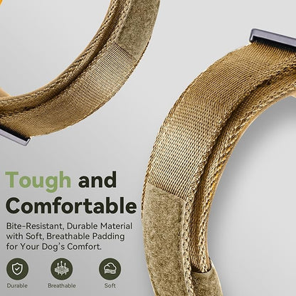 2026 Upgrade Waterproof AirTag Dog Collar, Military Tactical Dog Collar with AirTag Holder, Comfortable Control Handle and Metal Buckle, GPS Dog Collar Holder for Medium to Large Dogs (Khaki, M)