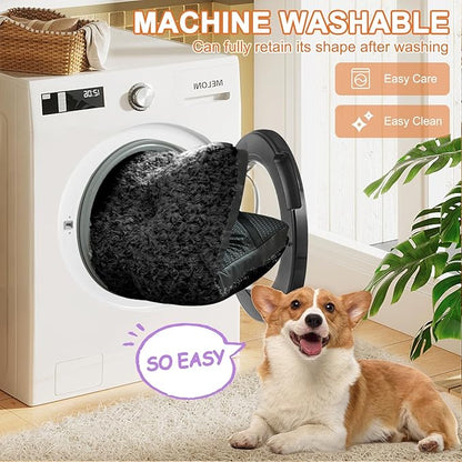POCBLUE Washable Dog Beds for Crate, Small Plush Pet Mat for Cages, Anti-Slip Crate Pad for Outdoor/Indoor/Car Use, Comfy & Soft Kennel Pad for Dogs and Cats Up to 25 lbs, 23"x17", Black