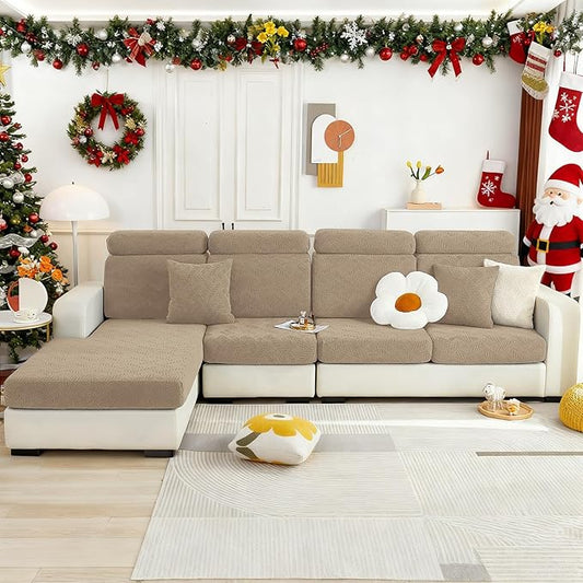 hyha Individual Couch Cushion Covers, Stretch Magic Sofa Seat Cushion Covers Washable, Dog Couch Sofa Slipcover for Pets, Kid with Elastic Bottom(Back Cover L, Camel)